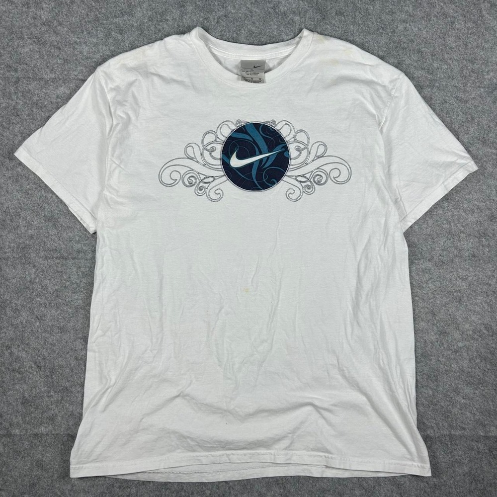 Vintage 00s Nike Silver Tag Y2K Centre Swoosh T-Shirt (Size XL)